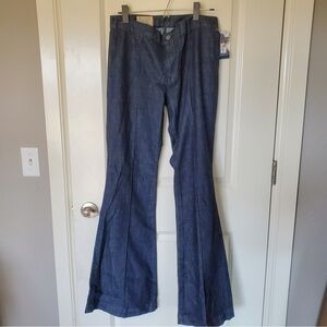 Polo Ralph Lauren Women's Blue Authentic Dungarees High Rise Long Flare Trousers